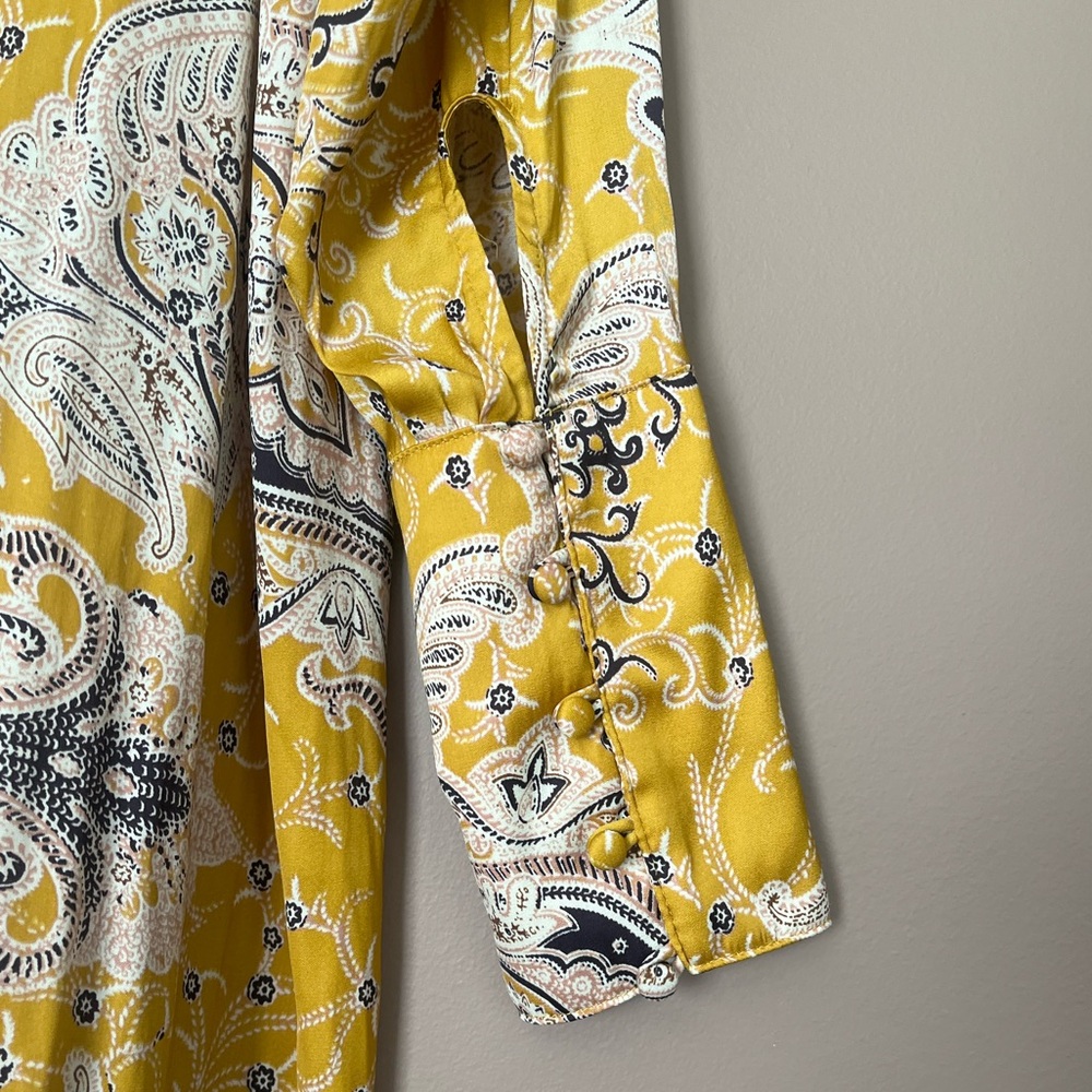 {Free People} Field of Butterflies Swing Tunic Top with Long Sleeves in Gold - Picture 8 of 11